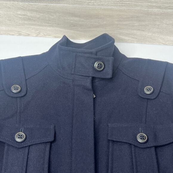 LUISA CERANO Navy Long Peacoat Trench Coat 100% Wool‎ Coat Fully Lined Size 6 - Picture 8 of 14